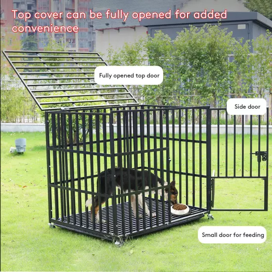 2 Tier Stackable Dog Cage Crate Thick Wire Bar Dog Kennel Portable Feeding Door 