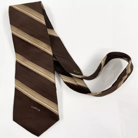 Lanvin Paris Vintage Brown Beige Striped Regimental Necktie Tie 3" x 57"