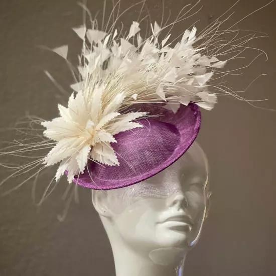 Kentucky Derby Fascinator Purple Cream White Royal Ascot Hat Cocktail Hat