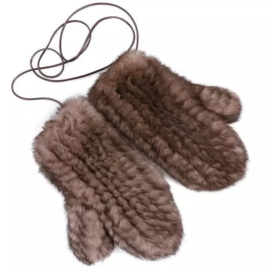 Luxury Women's Genuine Rabbit Fur Textile Knitted Mittens Winter Warm Gloves