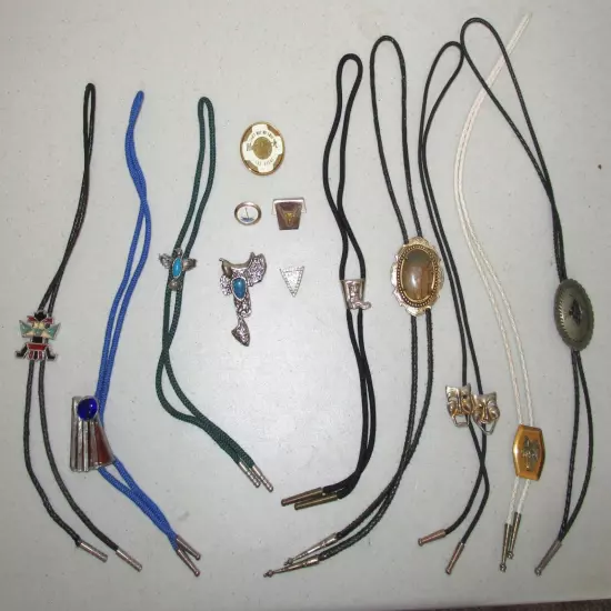 Vintage Bolo Tie Lot Western / Native American 8 Ties 13 Slides Eagle Boot Stone