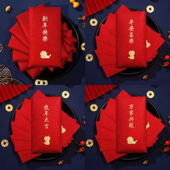 6pcs 2024 Year Of The Dragon Red Packets Spring Festival Wedding Money EnveloJO