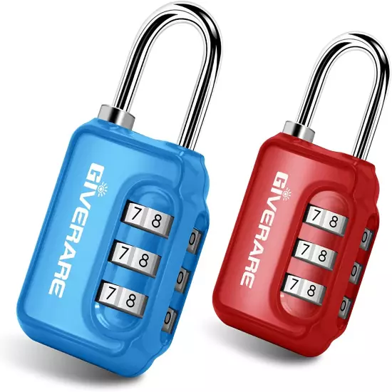 GIVERARE 2 Pack Combination Lock, 3-Digit Padlock Keyless, Resettable Luggage Lo