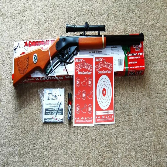 Daisy Red Ryder Scoped BB Gun, Compass, Sundial, Targets, 350 BB's In Retro Tube