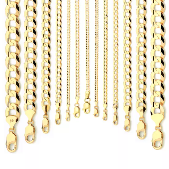 14k Yellow Gold 2mm-14mm Solid Curb Chain Necklace Bracelet Size 16"-30"