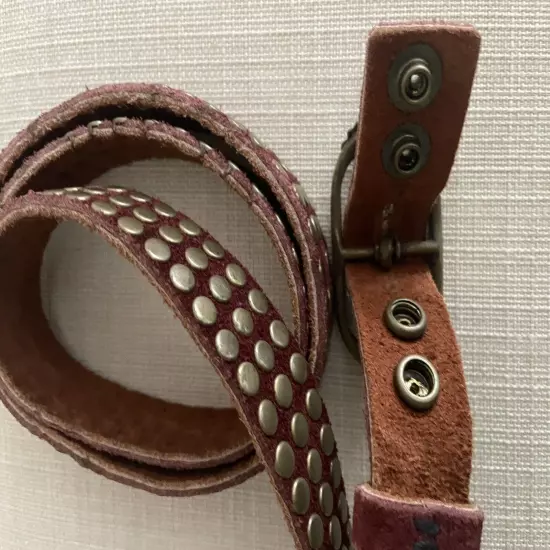 Genuine Leather Women’s Studded Belt Strap Buckle Burgundy Size 33