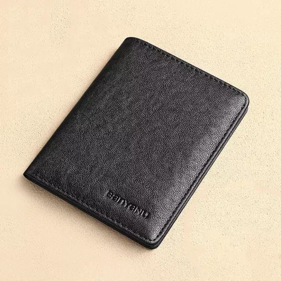 Genuine Leather Rfid Wallet, Slim Minimalist Wallets Black ID Credit Card Holder