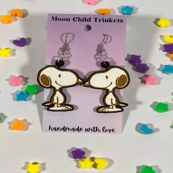 Snoopy Hand Painted Wooden Wire Earrings