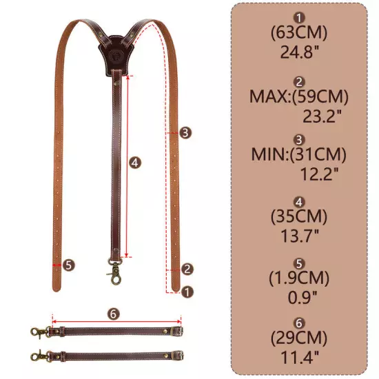 Tourbon Leather Suspenders for Men Y Back Harness Pants Braces 3 Hook Heavy Duty