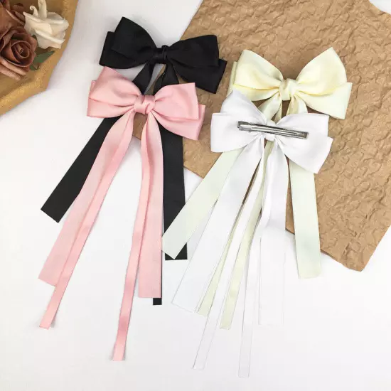 Vintage Large Bow Hair Clip Trend Long Ribbon Hairpins Barrettes Headband Wo-yy