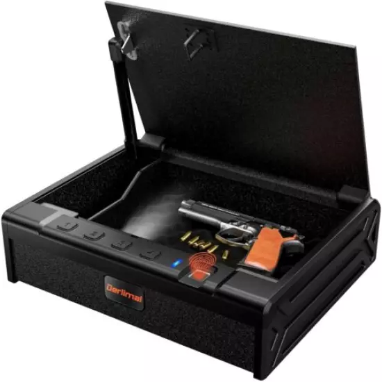 Derlimal Gun Safe for Pistols - Biometric Fingerprint Quick Access Lock - Black