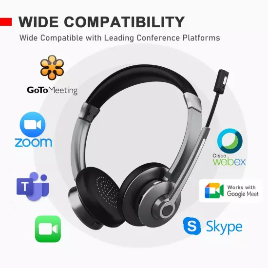 Bluetooth Headset with Microphone Wireless Headset with AI Noise Canceling V5...