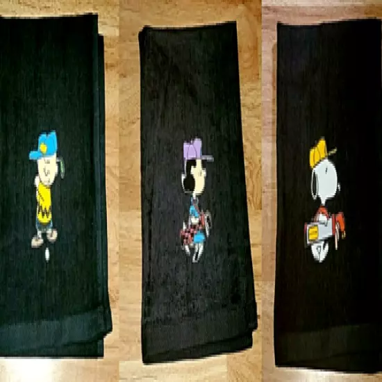 Snoopy Charlie Brown Lucy Golf Sport Towel Set 16x18 Black 