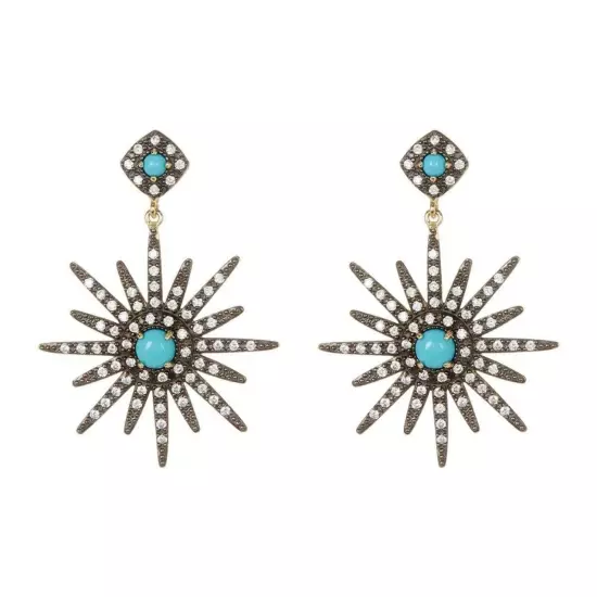 Adornia 14k Yellow Gold Plated Turquoise & Swarovski Crystal Starburst Earrings