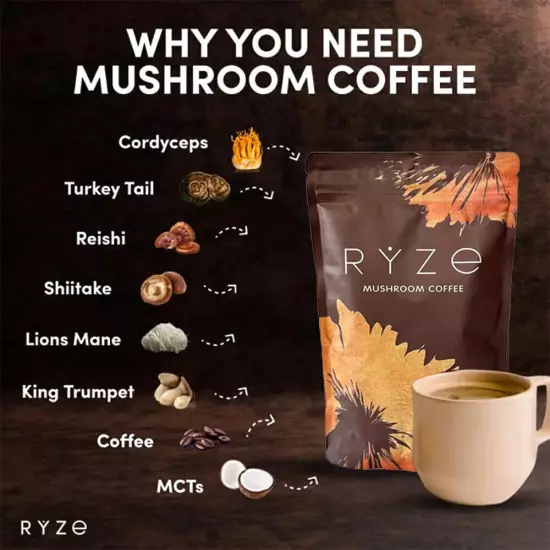 2024 New RYZE Mushroom Coffee Organic Coffee 30 Servings in one Pack - No odor&