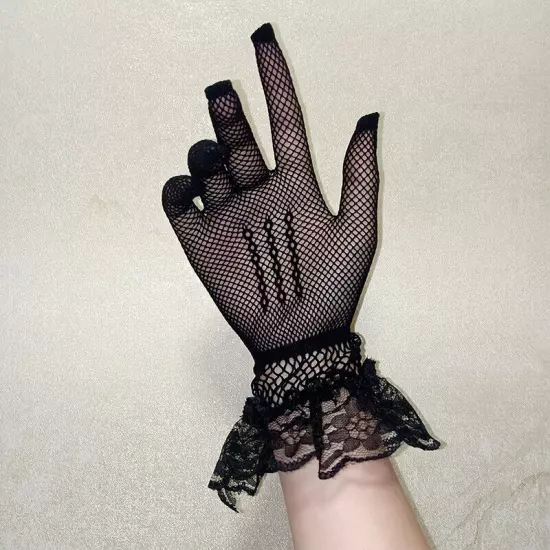 Women Summer UV-Proof Driving Mesh Fishnet Lace Mittens Full Finger Gloves