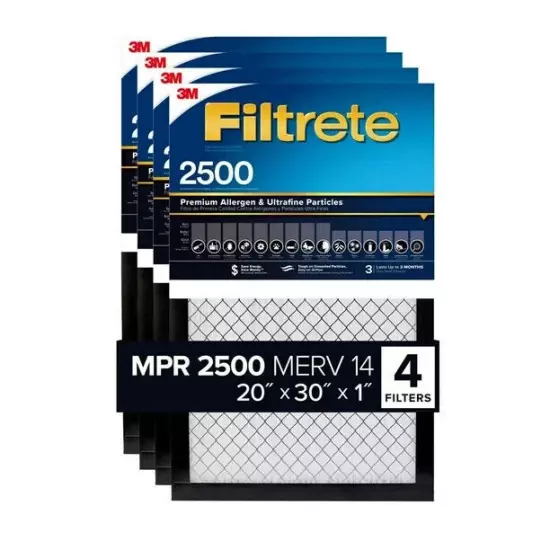 3M 2500 Series Filtrete 1" Filter 4-pack Filters 20x30x1