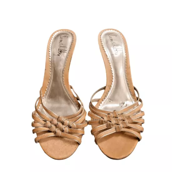 Sam & Libby Tan & Silver Knotted Kitten Heel Slides Mukes Shoes