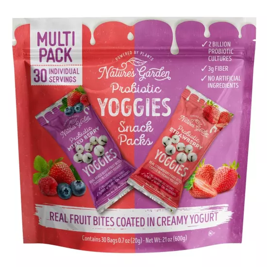 Nature's Garden Probiotic Yoggies, Mixed Berry & Strawberry, 0.7 Ounce (30 Pack)