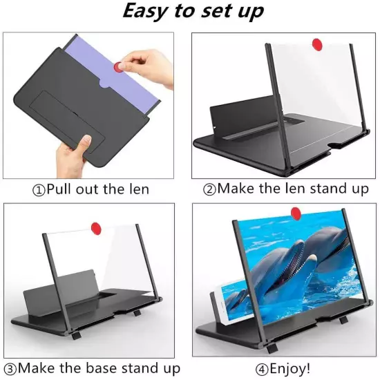 3D HD Screen Magnifier for Phones - Portable Movie Amplifier with Foldable Stand