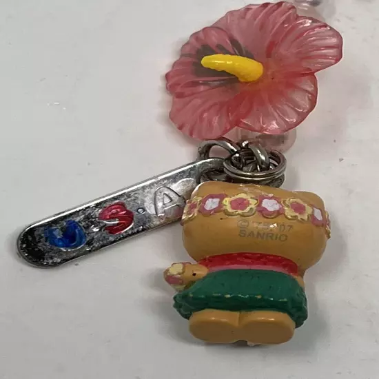 2007 Sanrio Tanned Hello Kitty Hula Hibiscus Keychain Phone Charm Hawaii USA