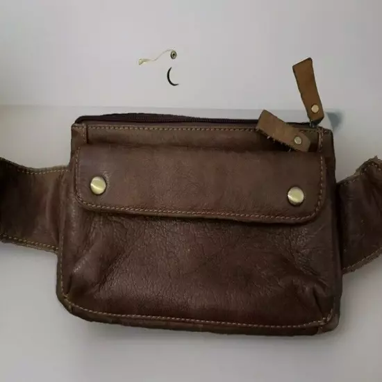 Brown 8.5" x 5.5" Belly Bag Hiking Faux Leather 4 Pockets Zip Clip Long Belt