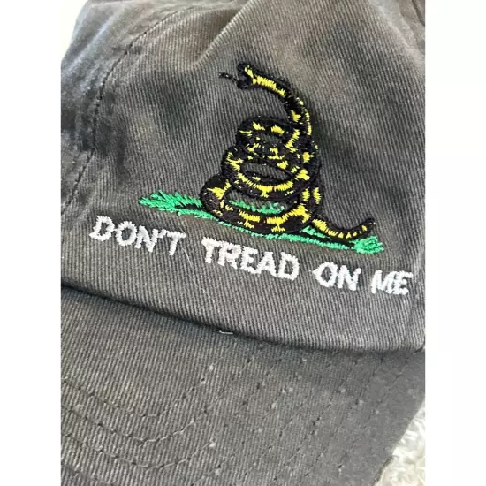 Dont Tread on Me Hat Gray Embroidered Strapback Kbethos Vintage