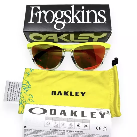 Oakley Frogskins OO9284 Sunglasses Tennis Ball Yellow / Clear Prizm Ruby w/Pouch