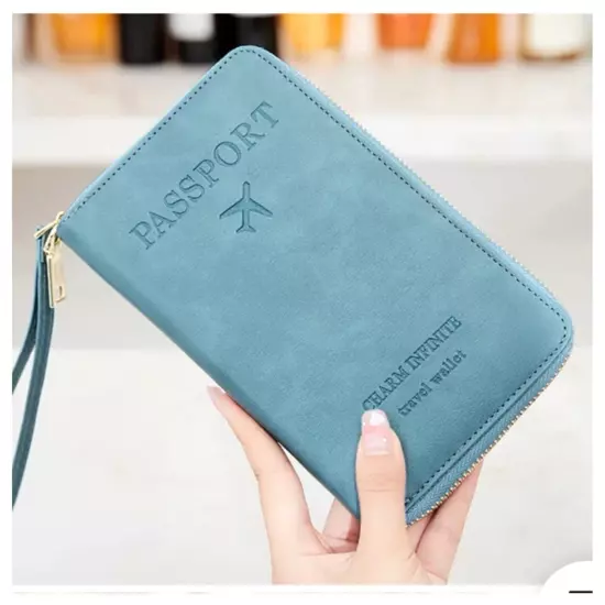 Passport Boarding Pass Credit Card Travel Wallet for Men and Women (Light Blue)