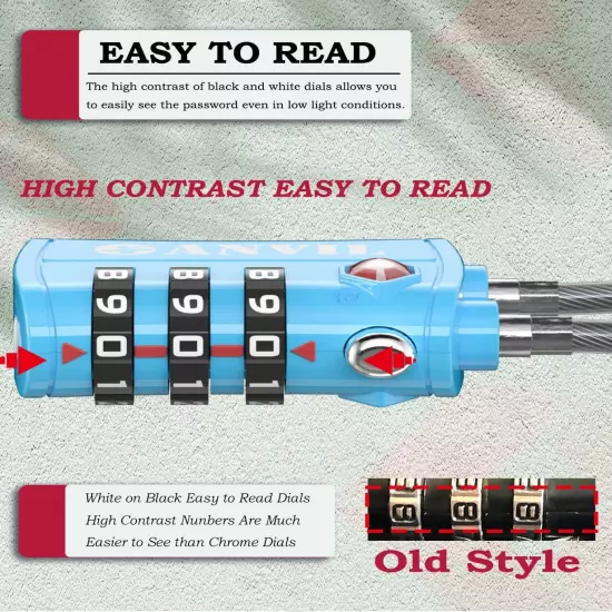 TSA Approved Luggage Locks - Re-Settable 3-Digit Combination Cable Lock with All