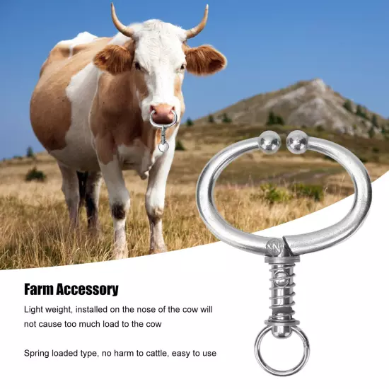 Cattle Nose Ring Stainless Steel Cattle Nose Clamp Bull Cow W Spring Nose Ring