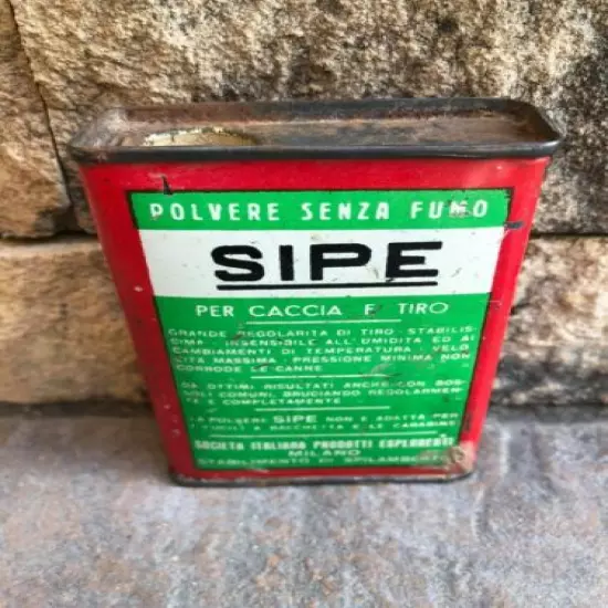 VINTAGE GREEK GUN HUNTING POWDER TIN EMPTY BOX "SIPE SOCIETA ITALIANA MILANO"