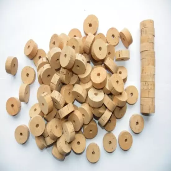 105 CORK RINGS 1 1/4"X1/2" BORE 1/4" FLOR BLACK STAINS - FREE SHIP!!!!