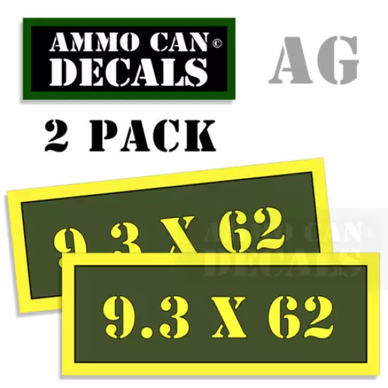 9.3x62 mm Ammo Can Labels Ammunition Decal Sticker 2 pack Army Green 3"x1.15"