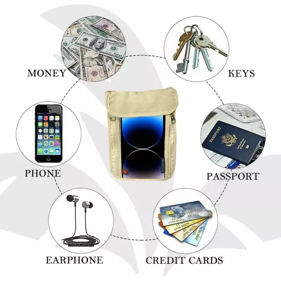 Passport Holder Neck Pouch Cover RFID Blocking Travel Wallet Case Security Bag