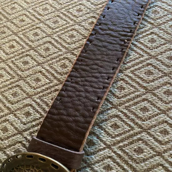 J. Jill Brown Leather Belt With Bronze Emblem 2X NWT 50” Long