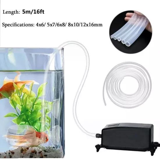 16ft Flexible Silicone Oxygen Hose Pipe Tube Aquarium Fish Tank Air Pump Tubing