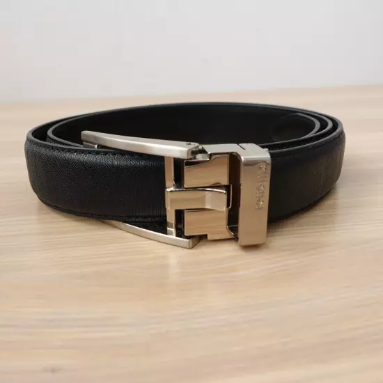 RENOMA Paris Belt 85 34 Black Leather Formal MEDIUM Slide Ratchet No Hole FRANCE