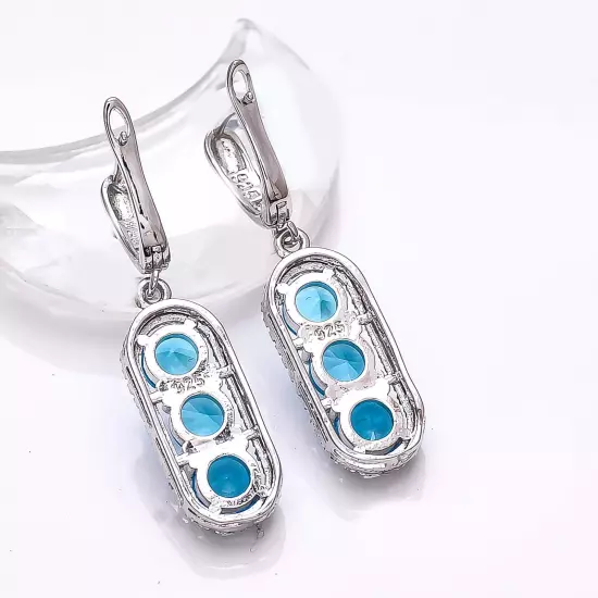 Blue Topaz & Cubic Zirconia Gemstone 925 Sterling Silver Earring 1.50" E76113