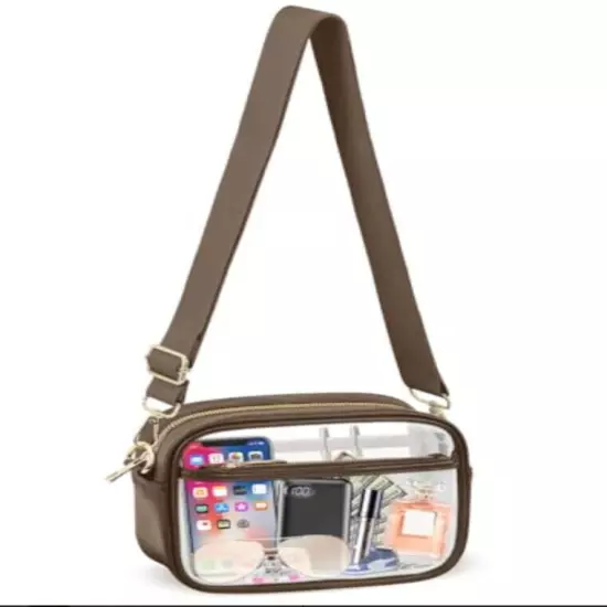 KETIEE Clear Bag Stadium Approved Clear Crossbody Bag Clear Purse Coffee Brown