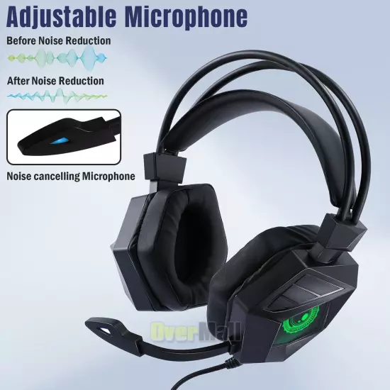 3.5mm Gamer Gaming Headset Surround Sound with Noise Canceling Mic LED RGB Light