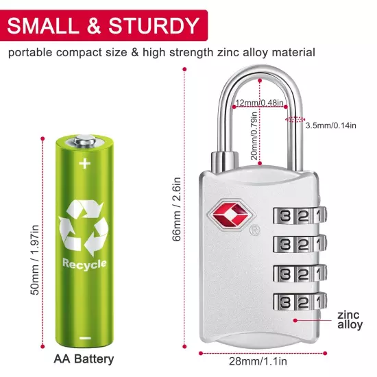 TSA Approved Locks, Luggage Lock, 4 Digit Combination Lock for Suitcase, Back...