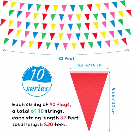 820 Ft 500 Pcs Pennant Banner Flag Rainbow Pennant Banner Triangle Flag Bunting