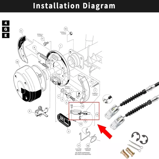 Drive-up Club Car DS Brake Cable Kit Stainless Steel Core 2000-Up 102022101 &