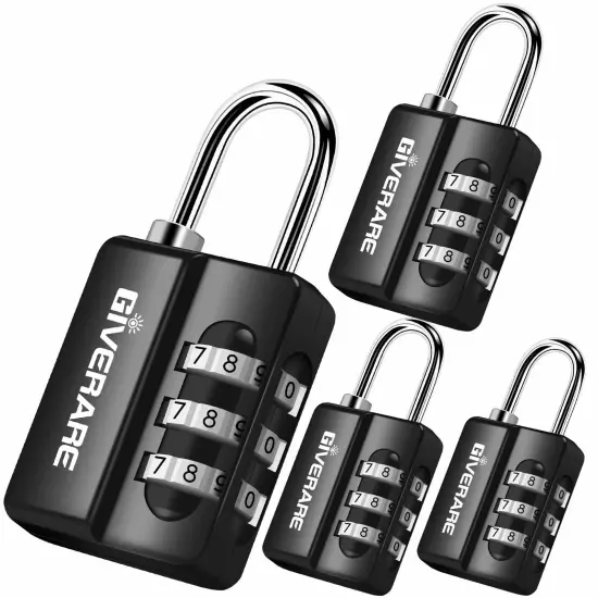 4 Pack Combination Lock 3-Digit Padlock Keyless Resettable Luggage Locks for ...