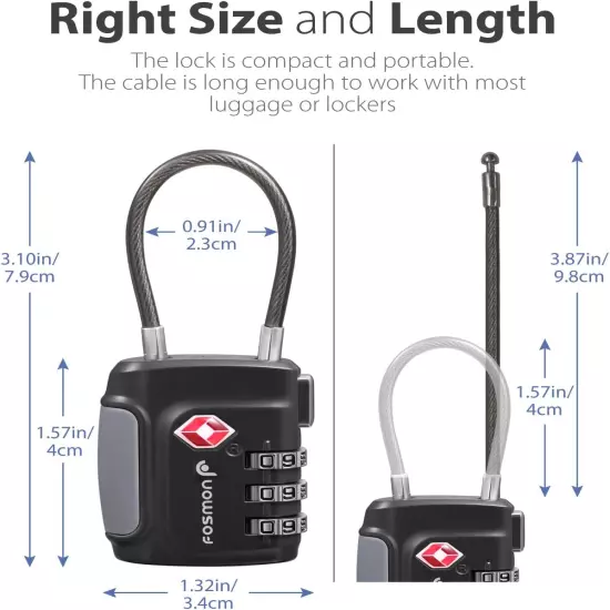 TSA Accepted Cable Luggage Locks, (2 Pack) Re-Settable Easy to Read 3 Digit Comb