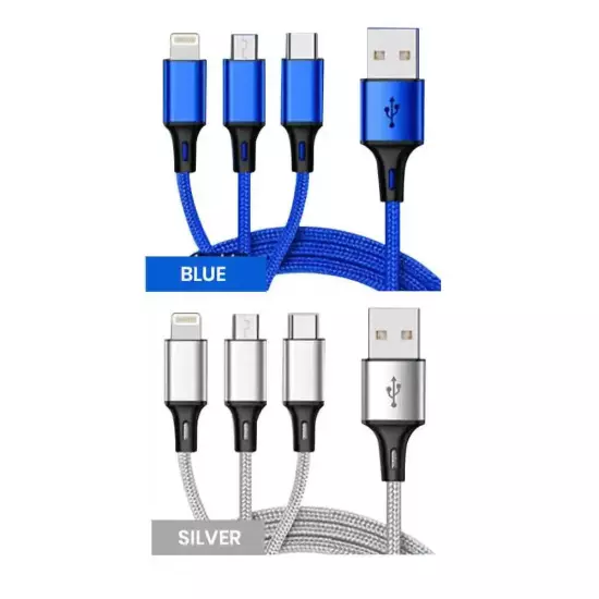 3 in 1 Fast USB Charging Cable Universal Multi Function Cell Phone Charger Cord