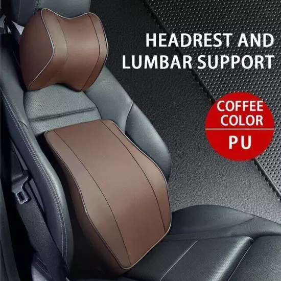 PU Leather Headrest Pillow Car Neck Rest Head Support Cushion Set Lumbar Pillow