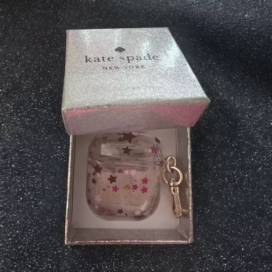 Kate Spade Clear AirPods Case ~ TWINKLE Printed ~ Silver Sparkle Gift Box ~ Star