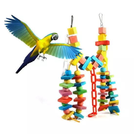 Colorful Wooden Bird Chew Toys with Hanging Cage for Small Pets